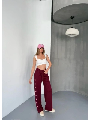 Osy Modal Yumuşak Dokulu Kumaş Nakış işlemeli Rahat Bol Paça Eşofman Pantalon - Bordo