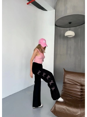 Osy Modal Yumuşak Dokulu Kumaş Nakış işlemeli Rahat Bol Paça Eşofman Pantalon - Siyah