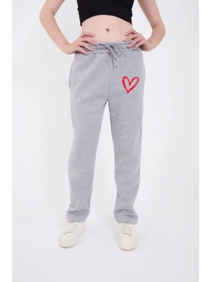 Oversize Boru Paça Baskılı Eşofman Pantolon - Gri