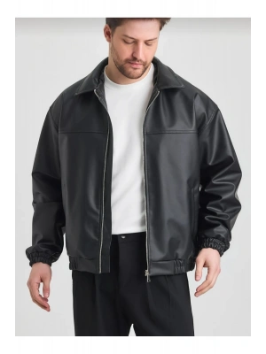 Oversize Erkek Siyah Deri Ceket