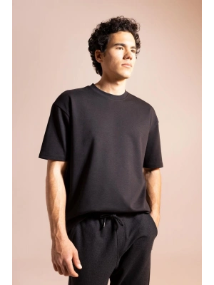 Oversize Fit Bisiklet Yaka Pamuklu Ağır Kumaş Tişört X3926az23sp