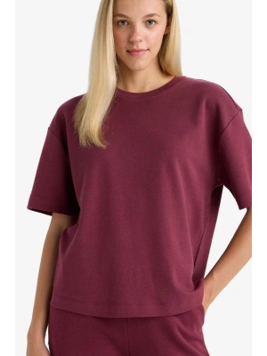 Oversize Geniş Kalıp Bisiklet Yaka Basic Düz Kısa Kollu Tişört Bordo