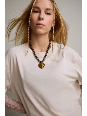 Oversize Geniş Kalıp Bisiklet Yaka Dantel Detaylı Uzun Kollu Tişört E7605AX25AU