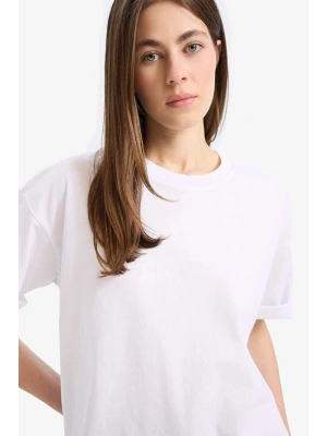 Oversize Geniş Kalıp Bisiklet Yaka Penye Basic Düz Kısa Kollu Beyaz Tişört