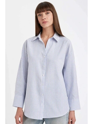 Oversize Geniş Kalıp Çizgili Oxford Uzun Kollu Gömlek