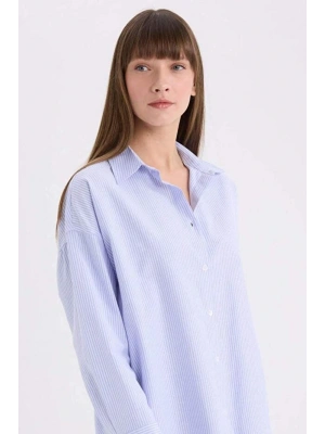 Oversize Geniş Kalıp Çizgili Oxford Uzun Kollu Gömlek
