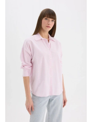 Oversize Geniş Kalıp Çizgili Oxford Uzun Kollu Gömlek D4512AX25SP