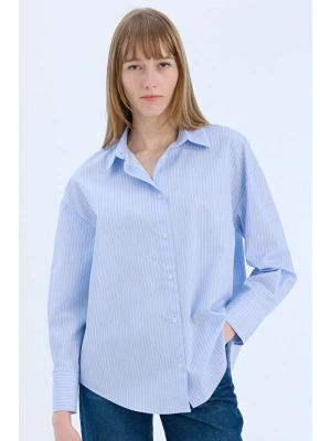 Oversize Geniş Kalıp Çizgili Poplin Uzun Kollu Gömlek