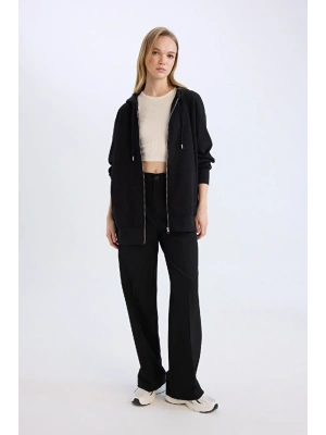 Oversize Geniş Kalıp Kapüşonlu Cepli Basic Düz Fermuarlı Sweatshirt