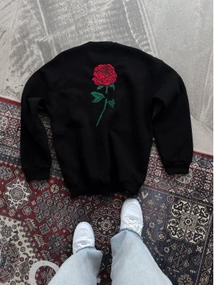 Oversize Üç İplik Bisiklet Yaka Baskılı SweatShirt - Siyah