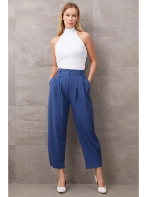 Paçası Düğmeli Yüksek Bel Pantolon