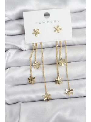 Papatya Model Gold Renk Pirinç Sallantılı Kadın Küpe