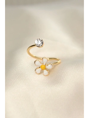 Papatya Tasarımlı Zirkon Taşlı Ayarlanabilir Yüzük