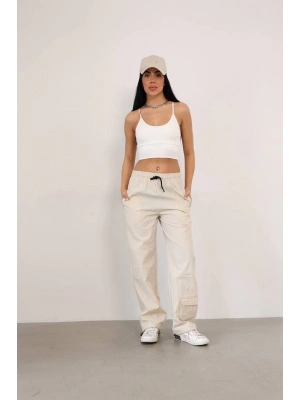 Paraşüt Kumaş Kargo Ceplı Baggy Eşofman- Bej