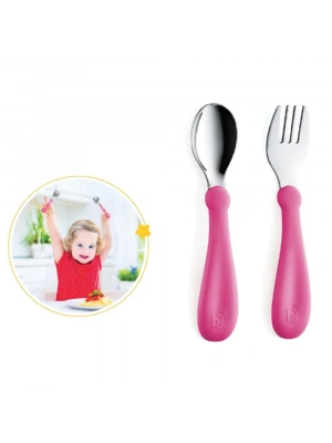  Paslanmaz Çelik Çatal Kaşık Seti 522 Pembe