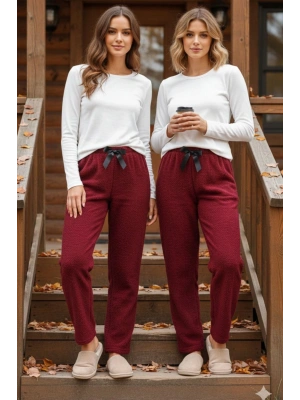 Peluşlu pijama alt bordo nr