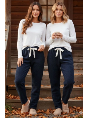 Peluşlu pijama alt lacivert nr