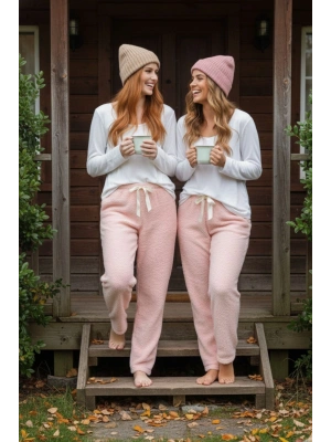 Peluşlu pijama alt pembe nr