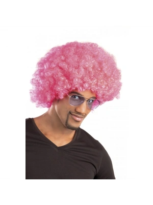 Pembe Renk Kıvırcık Afro Bonus Peruk