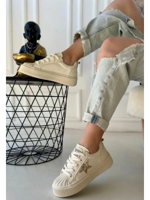 Piata Bej Cilt Bej Tabanlı Bağcıklı Spor Ayakkabı