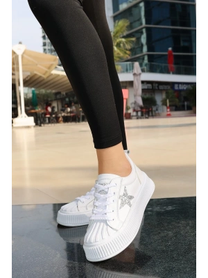 Piata Beyaz Cilt Bağcıklı Spor Ayakkabı