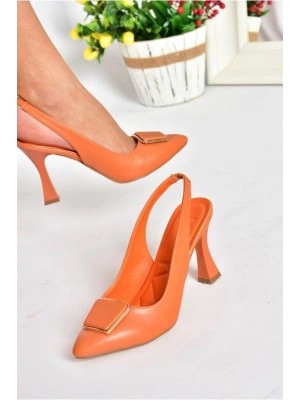 Pıert Turuncu Cilt Topuklu Ayakkabı