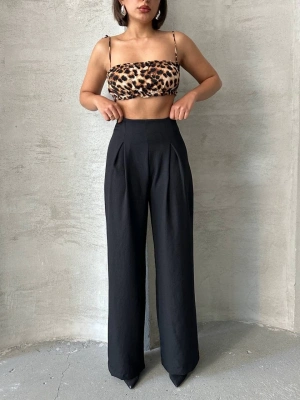 Pileli keten pantolon s255046