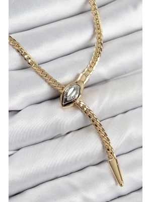 Pirinç Asansörlü Yılan Model Gold Renk Kadın Kolye