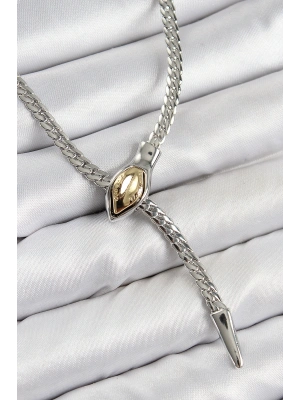 Pirinç Asansörlü Yılan Model Gümüş Renk Kadın Kolye