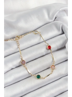 Pirinç Asorti Model Gold Renk Zirkon Taşlı Kadın Bileklik