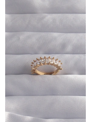 Pirinç Ayarlamalı Gold Renk Baget Taşlı Su Yolu Yüzük