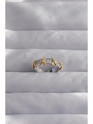 Pirinç Ayarlamalı Gümüş Renk Zirkon Taşlı XOXO Model Yüzük