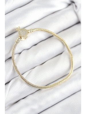 Pirinç Charm Zirkon Taşlı Taç Model Gold Renk Kadın Bileklik