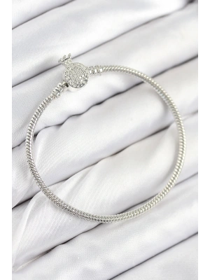 Pirinç Charm Zirkon Taşlı Taç Model Gümüş Renk Kadın Bileklik