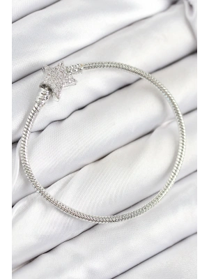 Pirinç Charm Zirkon Taşlı Yıldız Model Gümüş Renk Kadın Bileklik