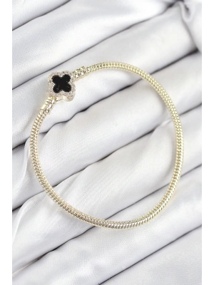 Pirinç Charm Zirkon Taşlı Yonca Model Gold Renk Kadın Bileklik