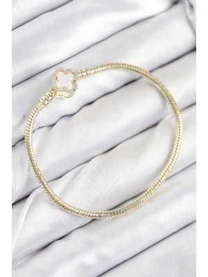 Pirinç Charm Zirkon Taşlı Yonca Model Gold Renk Kadın Bileklik