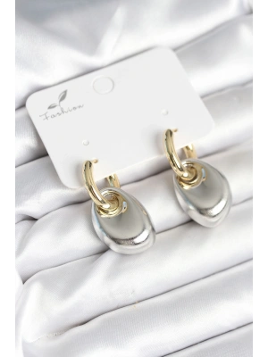 Pirinç Damla Model Gümüş Gold Renk Kadın Küpe