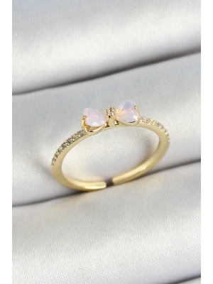 Pirinç Fiyonk Figürlü Zirkon Taşlı Gold Renk Ayarlanabilir Kadın Yüzük