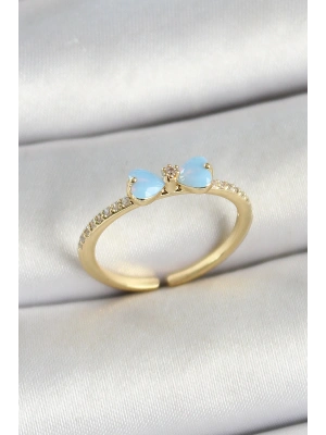 Pirinç Fiyonk Figürlü Zirkon Taşlı Gold Renk Ayarlanabilir Kadın Yüzük