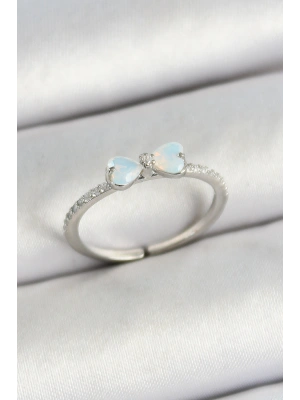 Pirinç Fiyonk Figürlü Zirkon Taşlı Gümüş Renk Ayarlanabilir Kadın Yüzük