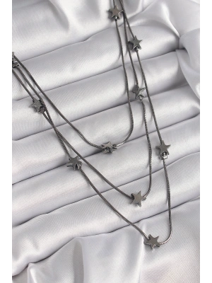 Pirinç Füme Renk 3Lü Yıldız Model Kadın Kolye