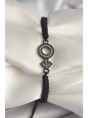 Pirinç Füme Renk Zirkon Taşlı Venüs Mars Asansörlü Makrome Model Kadın Bileklik