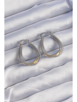 Pirinç Gold Gümüş Renkli Oval Çoklu Görünümlü Küpe