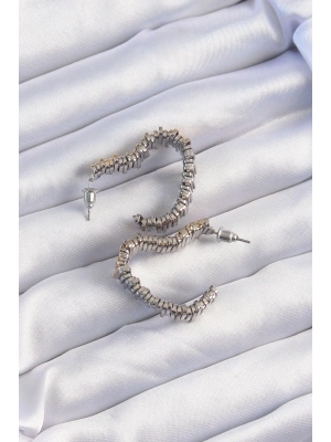 Pirinç Gold Gümüş Renkli Tırtıklı Kalp Küpe