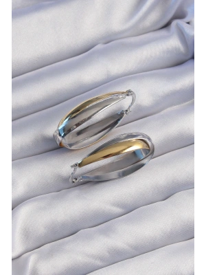 Pirinç Gold Gümüş Renkli Uzun Kıvrımlı Küpe