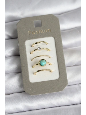 Pirinç Gold Renk 5li Yüzük Seti