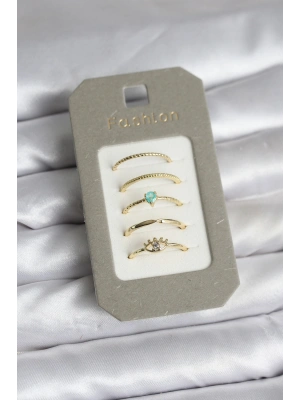 Pirinç Gold Renk 5li Yüzük Seti