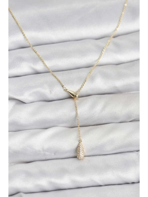 Pirinç Gold Renk Asansörlü Damla Model Kadın Kolye