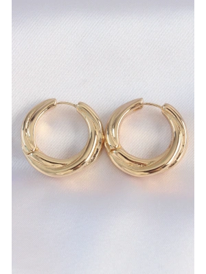 Pirinç Gold Renk Asimetrik Kıvrım Küpe